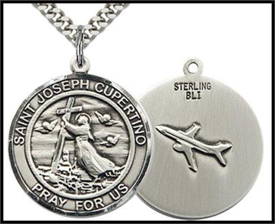Saint Joseph of Cupertino Sterling Silver Medal, 1" dia., Your Choice of Chain, # 64319