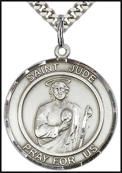 Saint Jude Sterling Silver Medal, 1" dia., Your Choice of Chain, # 64321