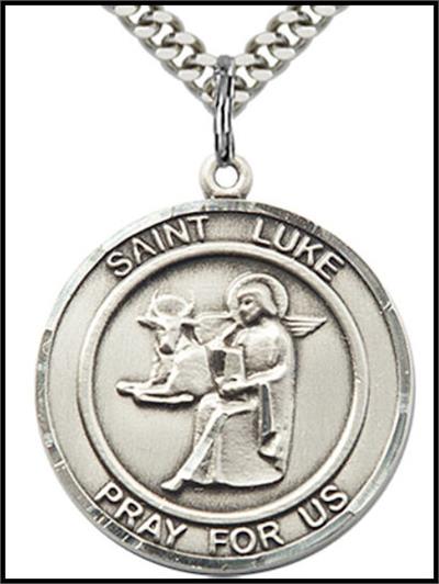 Saint Luke the Apostle Sterling Silver Medal, 1" dia., Your Choice of Chain, # 64323