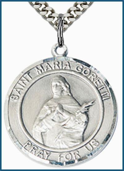 St. Maria Goretti Sterling Silver Medal, 1" dia., Your Choice of Chain, # 64327