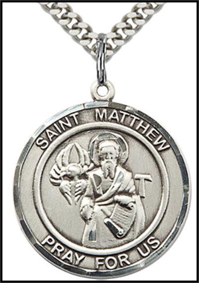 Saint Matthew the Apostle Sterling Silver Medal, 1" dia., Your Choice of Chain, # 64329