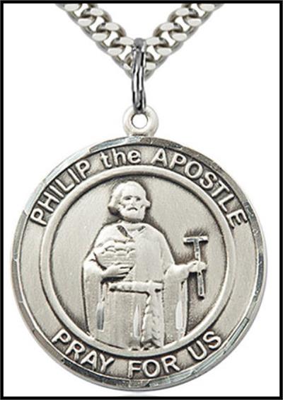 Saint Philip the Apostle Sterling Silver Medal, 1" round, Your Choice of Chain, # 64345