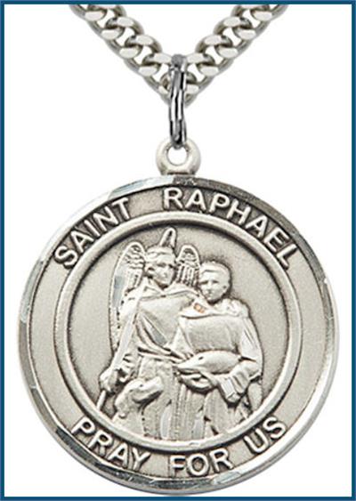 Saint Raphael the Archangel Sterling Silver Medal, 1" round, Your Choice of Chain, # 64347