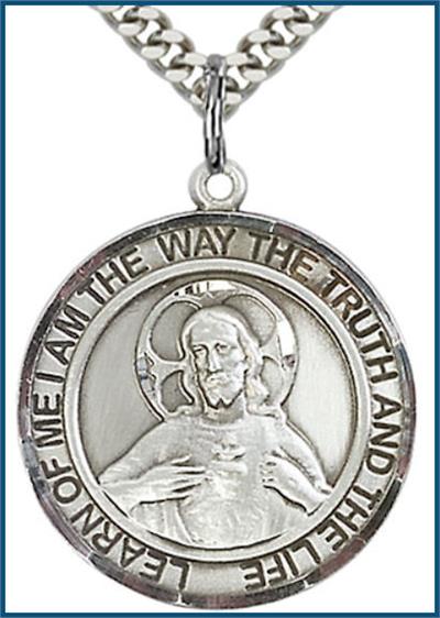 Scapular Sterling Silver Medal, 1" round, 24" Chain, # 64349-sale