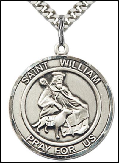 Saint William of Rochester Sterling Silver Medal, 1" round, Your Choice of Chain, # 64353