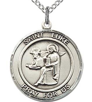 St. Luke Medal, Sterling Silver, 3/4" Round, Your Choice of Chain, # 64385