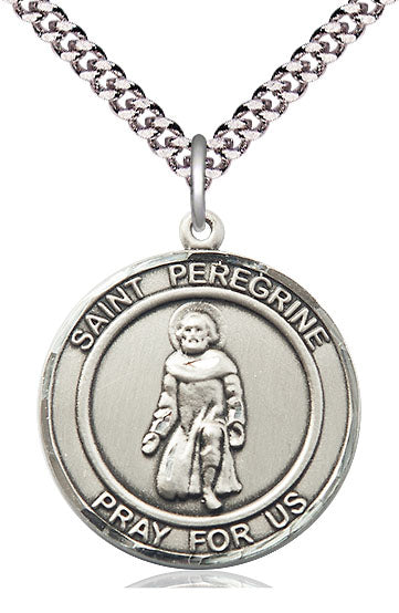 St. Peregrine Medal 3/4" Round Sterling, Your Choice of Chain, # 64395