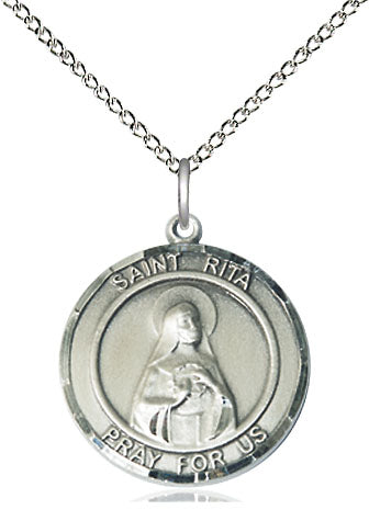 St. Rita Round Medal, Sterling Silver, 3/4", Your Choice of Chain, # 64398