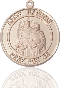St. Raphael Round Medal, 14kt Gold Filled, 3/4", Your Choice of Chain, # 64455