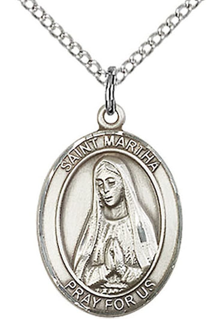 St. Martha Medal in Fine Pewter, 3/4" tall, Your Choice of Chain # 17149