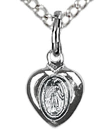Sterling Silver Miraculous Heart Medal, Your Choice of Chain, 1/4" tall, # 64616
