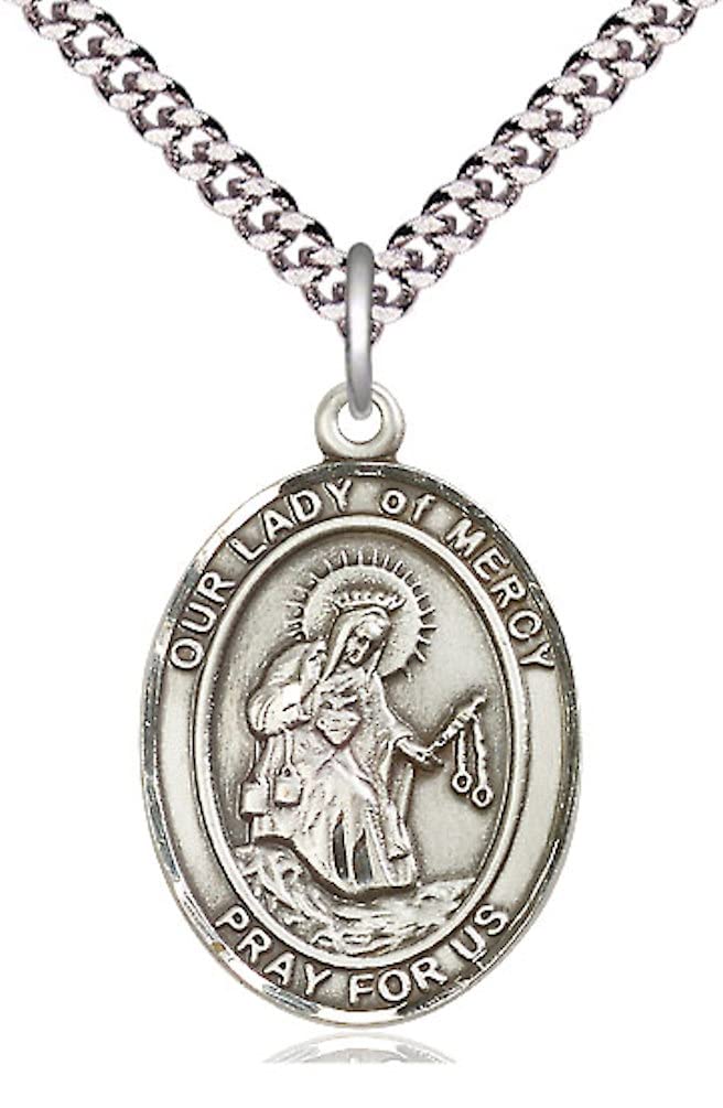 Our Lady of Mercy Medal in Fine Pewter, 1" tall, Your Choice of Chain, # 4869