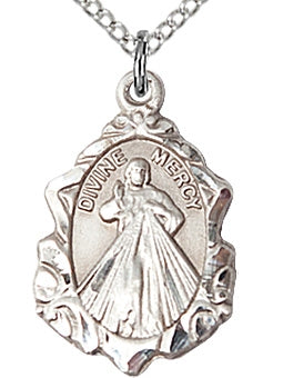 Divine Mercy Medal, Sterling Silver, 3/4", 18" Chain, # 64959-sale