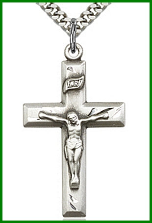 1-1/4" Sterling Silver Crucifix, Your Choice of Chain, # 64968