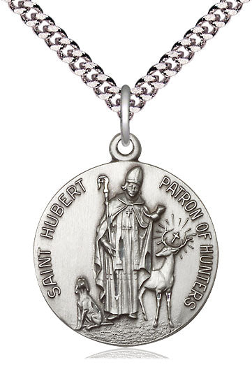 St. Hubert 7/8" Sterling Silver Medal, Your Choice of Chain # 64982