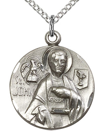 St. John the Apostle Medal, Sterling Silver, 3/4", Your Choice of Chain, # 64983