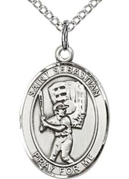3/4" tall, Sterling Silver, St. Sebastian Baseball Medal, Your Choice of Chain, # 64990