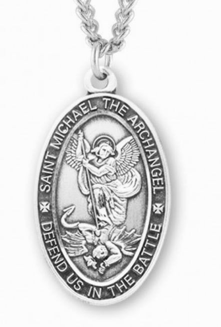 Saint Michael Oval Sterling Silver Medal,15/16", Your Choice of Chain, # 6499