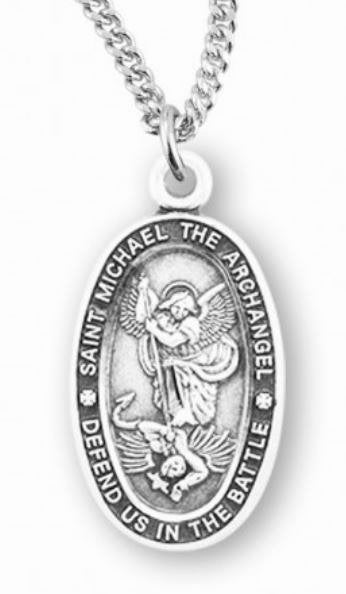 Saint Michael Oval Sterling Silver Medal,3/4", Your Choice of Chain, # 6500