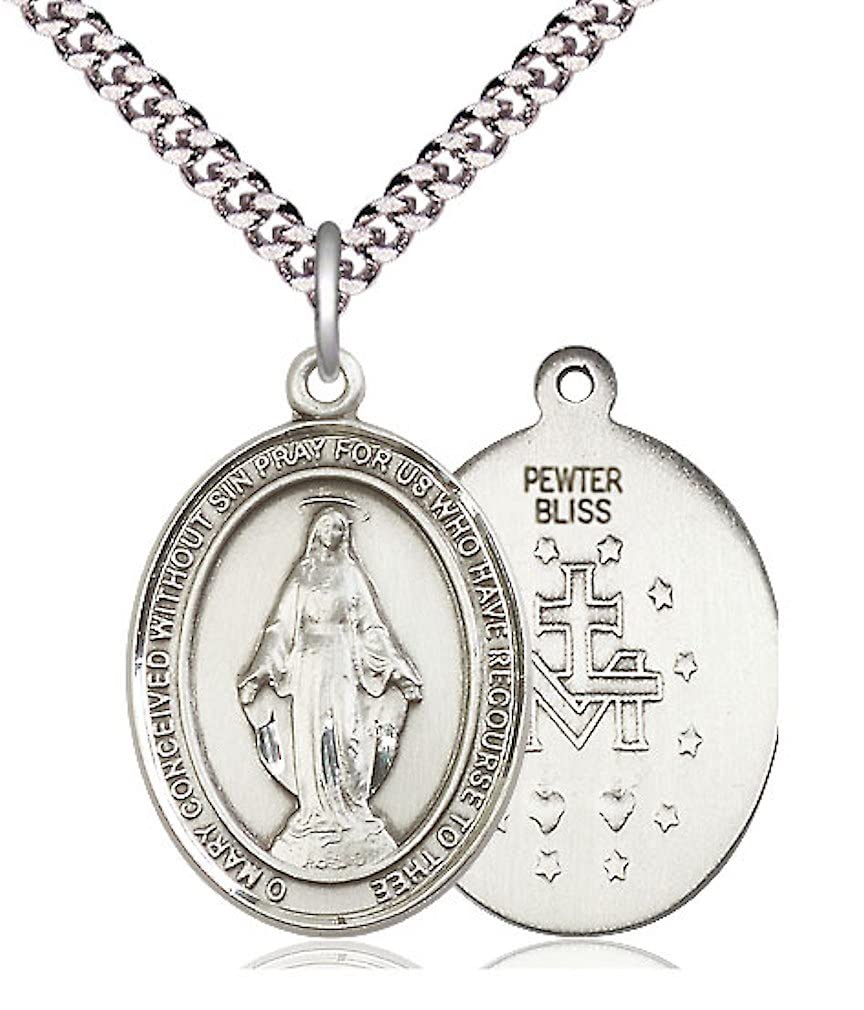 Miraculous Medal in Fine Pewter, 1" tall, Your Choice of Chain, # 4930
