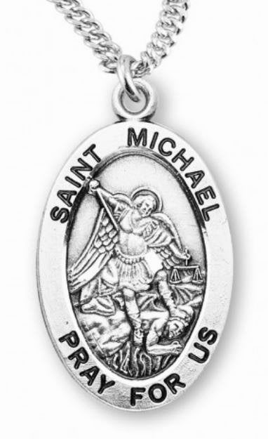 Saint Michael Sterling Silver Medal, 7/8", Your Choice of Chain, # 6503