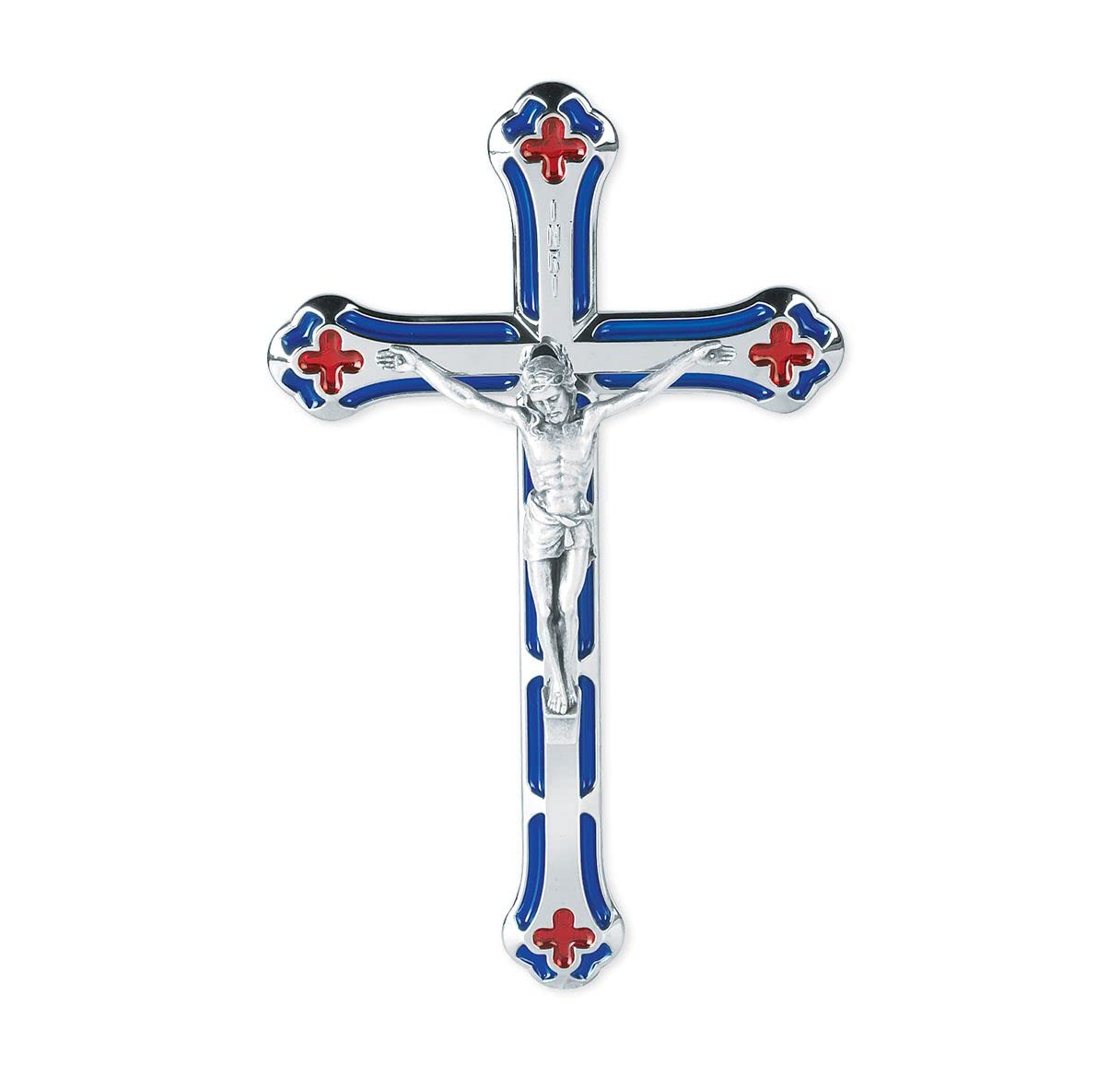 7" Nickel Plate Translucent Blue Crucifix, # 61100