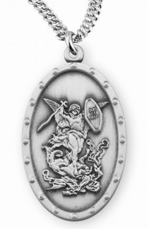 Saint Michael Sterling Silver Medal, 15/16", Your Choice of Chain, # 6508