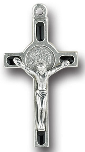 1.5" Antique Silver St. Benedict Crucifix with Black Epoxy, # 65116