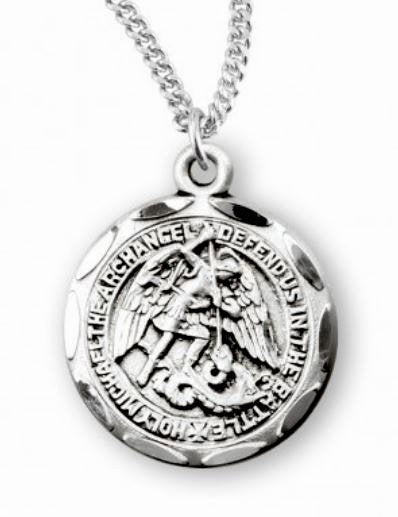 Saint Michael Round Sterling Silver Medal, 5/8", Your Choice of Chain, # 6511