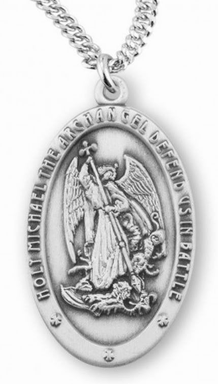 Saint Michael Sterling Silver Medal, 7/8", Your Choice of Chain, # 6524