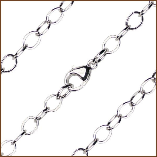 18" Sterling Silver Open Cable Chain, Rhodium Finish, 4.95mm wide, # 9348