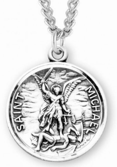 Saint Michael Round Sterling Silver Medal, 13/16", Your Choice of Chain, # 6532|