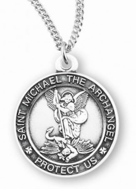 Saint Michael Round Sterling Silver Medal, 3/4", Your Choice of Chain, # 6534