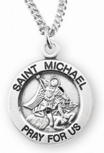 Saint Michael Round Sterling Silver Medal, 9/16", Your Choice of Chain, # 6536