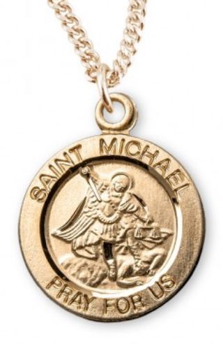 Saint Michael 16kt Gold over Sterling Silver Medal, 5/8", Your Choice of Chain, # 6537||