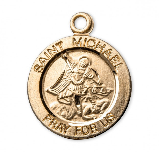 Saint Michael 16kt Gold over Sterling Silver Medal, 5/8", Your Choice of Chain, # 6537