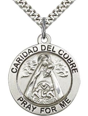 Caridad del Cobre Medal, Sterling Silver, 3/4" dia., Your Choice of Chain, # 65390