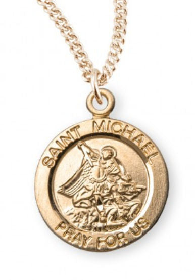 Saint Michael 16kt Gold over Sterling Silver Medal, 9/16", Your Choice of Chain, # 6538||