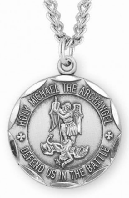 Saint Michael Sterling Silver Medal, 7/8", Your Choice of Chain, # 6540