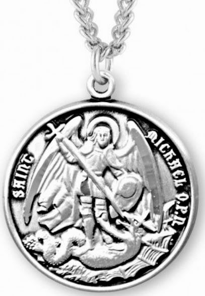 Saint Michael Sterling Silver Medal, 3/4", Your Choice of Chain, # 6554