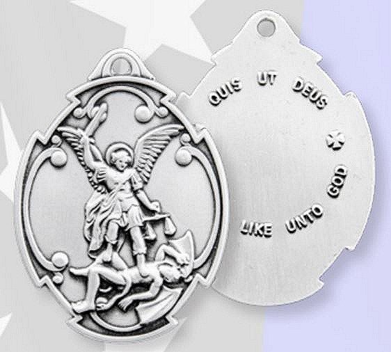 Saint Michael Sterling Silver Medal, 1-3/8", Your Choice of Chain, # 6555