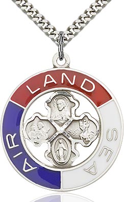 Sterling Silver Land, Sea, Air Pendant, 1-3/16" dia., Your choice of chain, # 65571