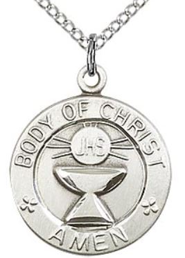 Body of Christ Sterling Silver Medal, 3/4", Your Choice of Chain, # 65585