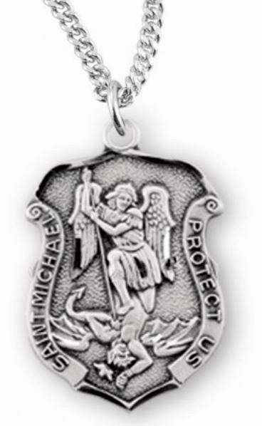 Saint Michael Sterling Silver shield Medal, 1/2", Your Choice of Chain, # 6560