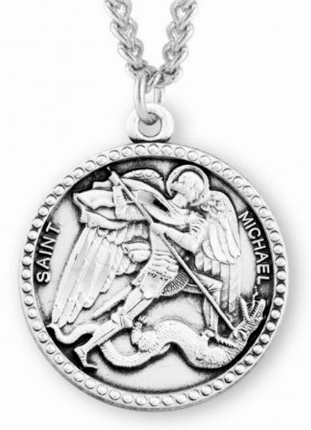 Saint Michael Sterling Silver Medal, 7/8", Your Choice of Chain, # 6566