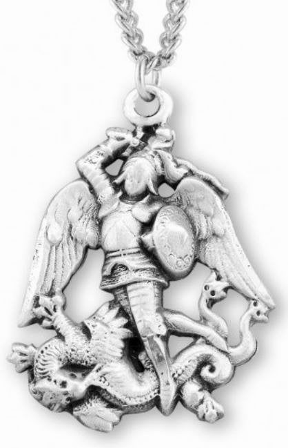 Saint Michael Sterling Silver Pierced Medal, 1", Your Choice of Chain, # 6567