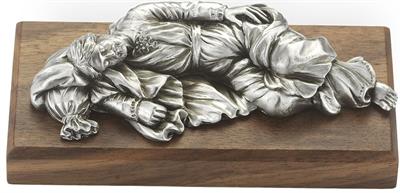 4" SLEEPING ST. JOSEPH PEWTER STATUE ON WOOD, # 65683
