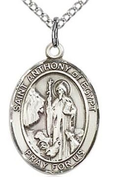 3/4"x9/16" Sterling Silver St. Anthony of Egypt Medal, Your Choice of Chain, # 65726