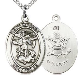 St. Michael / Army Medal, 3/4"x9/16", Sterling, Your Choice of Chain, # 65735