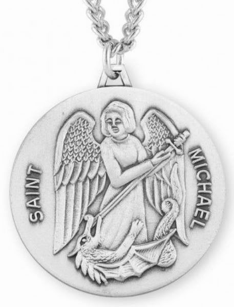 Saint Michael Sterling Silver Medal, 1-1/8", Your Choice of Chain, # 6573
